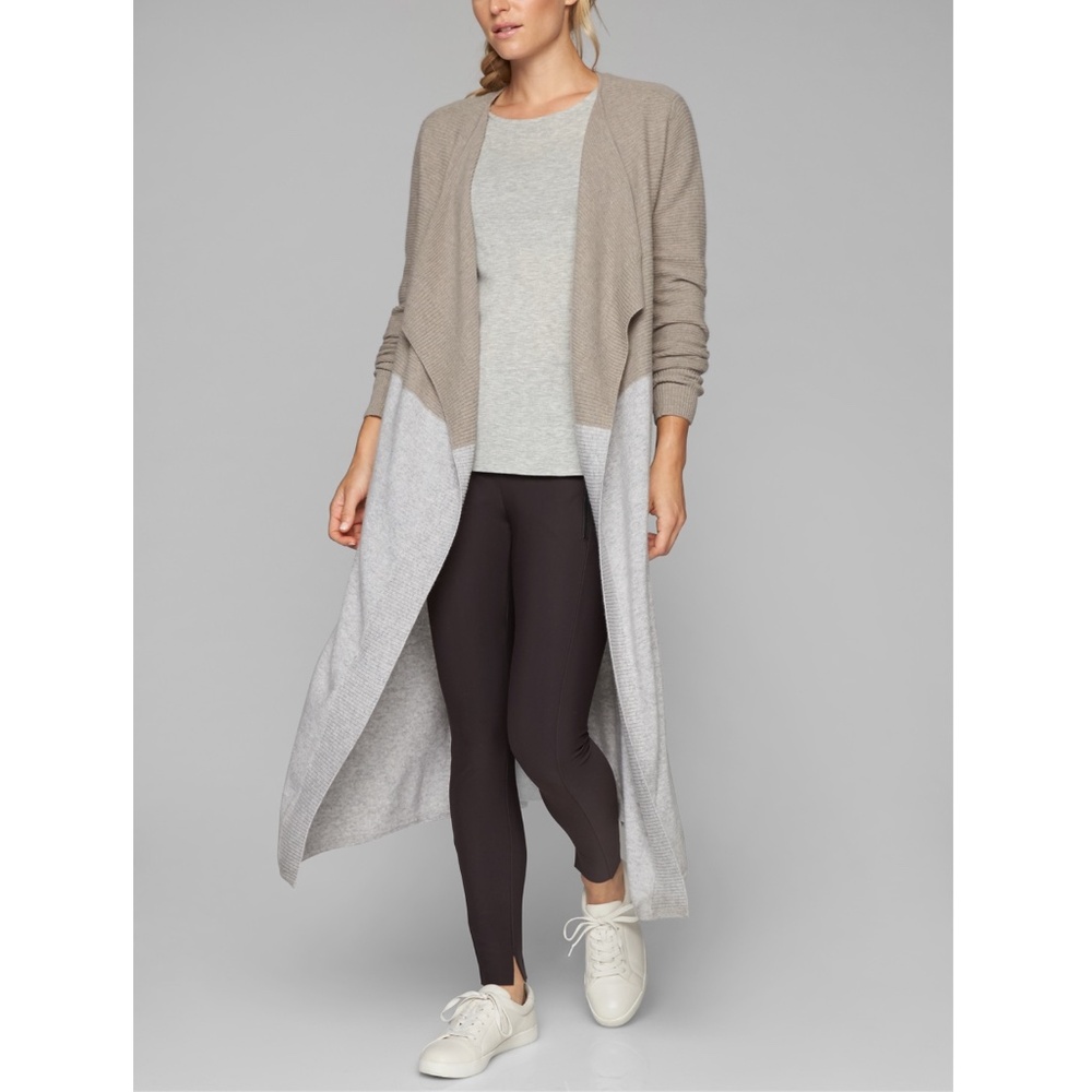 Athleta 100% Cashmere Duster Cardigan, Light Grey Heather/ Foxtail Taupe XS